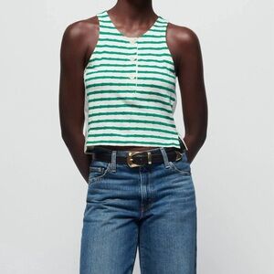 Nation LTD Green and White Striped Tank Top